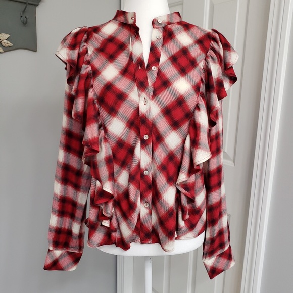 Zara Tops - 🆕✨ Zara Blouse Cranberry Plaid Size L